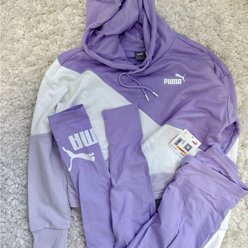 Puma Purple and White Hoodie and Leggings Set